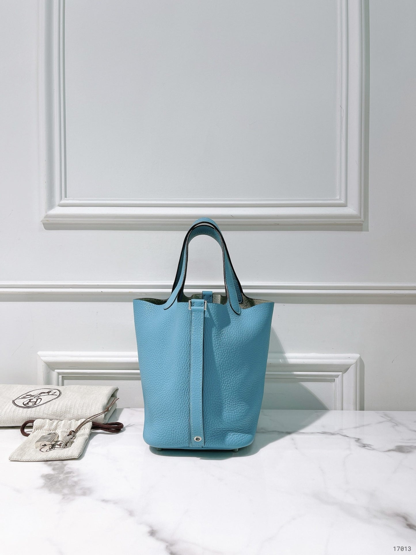 HERMES PICOTIN 18, Bleu Atoll/Silver