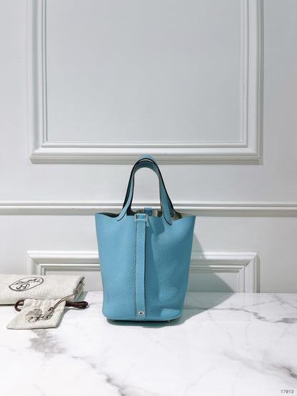 HERMES PICOTIN 18, Bleu Atoll/Silver