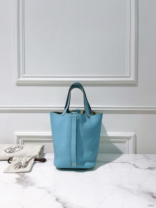 HERMES PICOTIN 18, Bleu Atoll/Silver