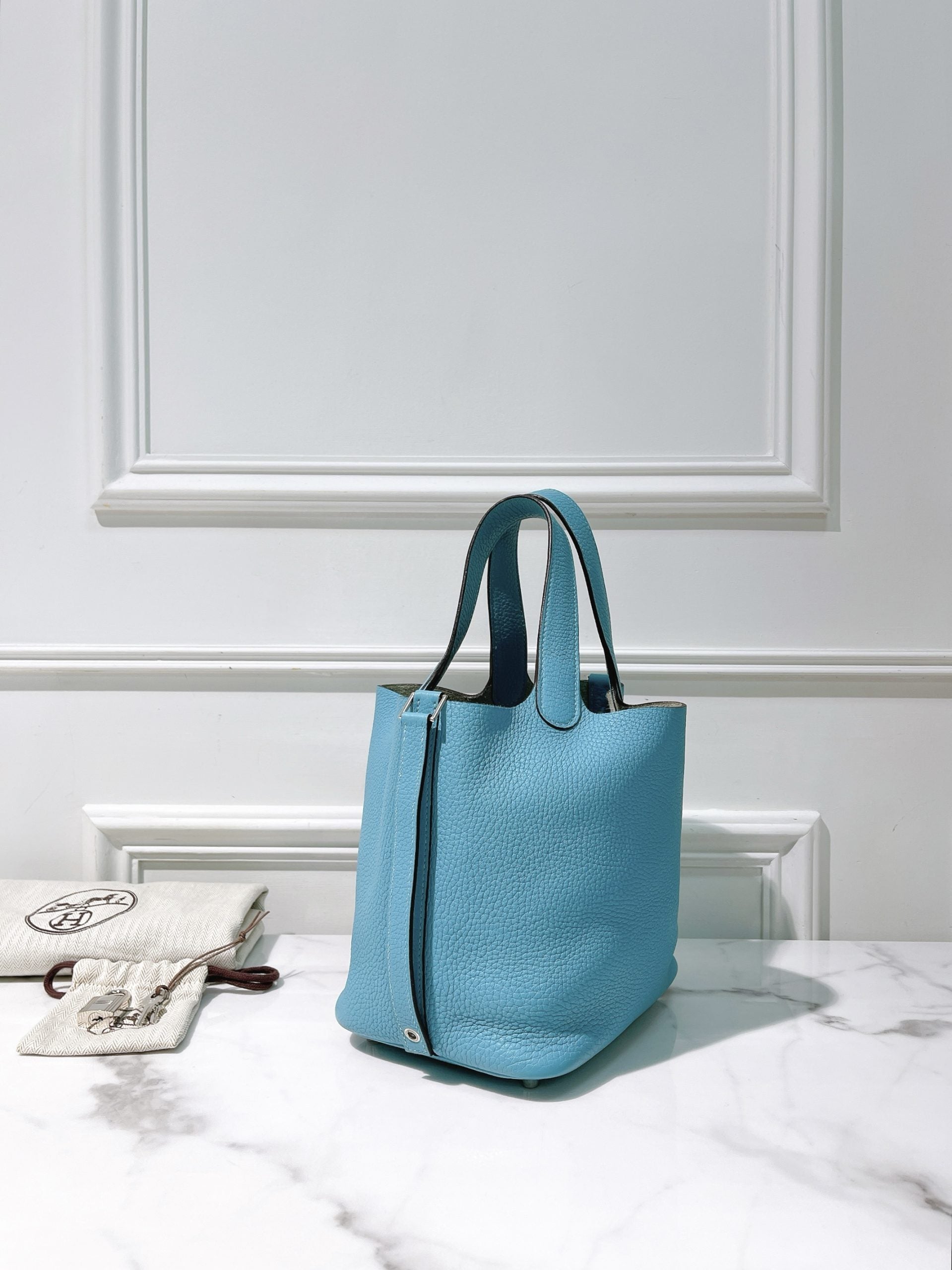 HERMES PICOTIN 18, Bleu Atoll/Silver