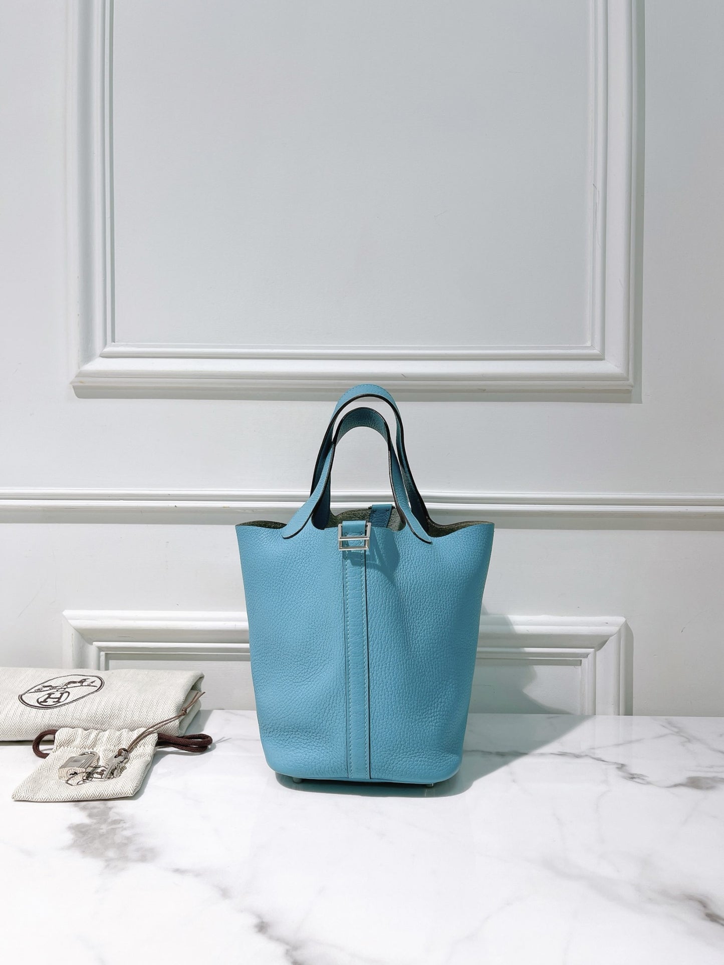 HERMES PICOTIN 18, Bleu Atoll/Silver