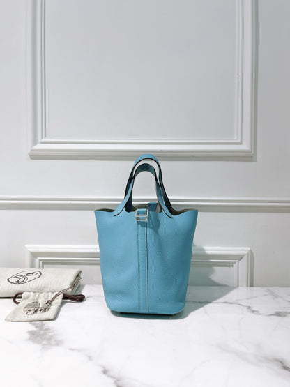 HERMES PICOTIN 18, Bleu Atoll/Silver