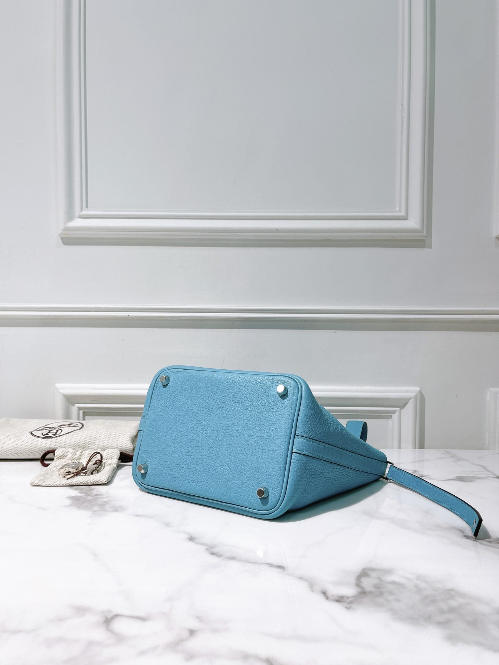 HERMES PICOTIN 18, Bleu Atoll/Silver