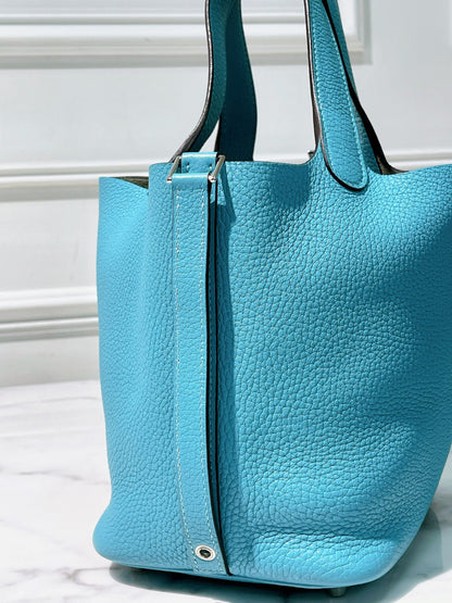 HERMES PICOTIN 18, Bleu Atoll/Silver