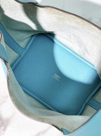 HERMES PICOTIN 18, Bleu Atoll/Silver