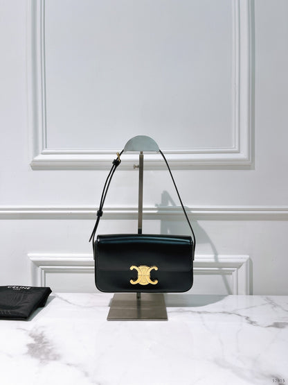 CELINE CLAUDE SHOULDER BAG, Black/Gold