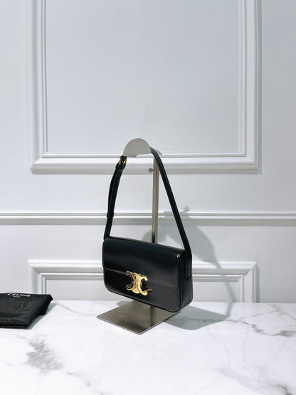 CELINE CLAUDE SHOULDER BAG, Black/Gold