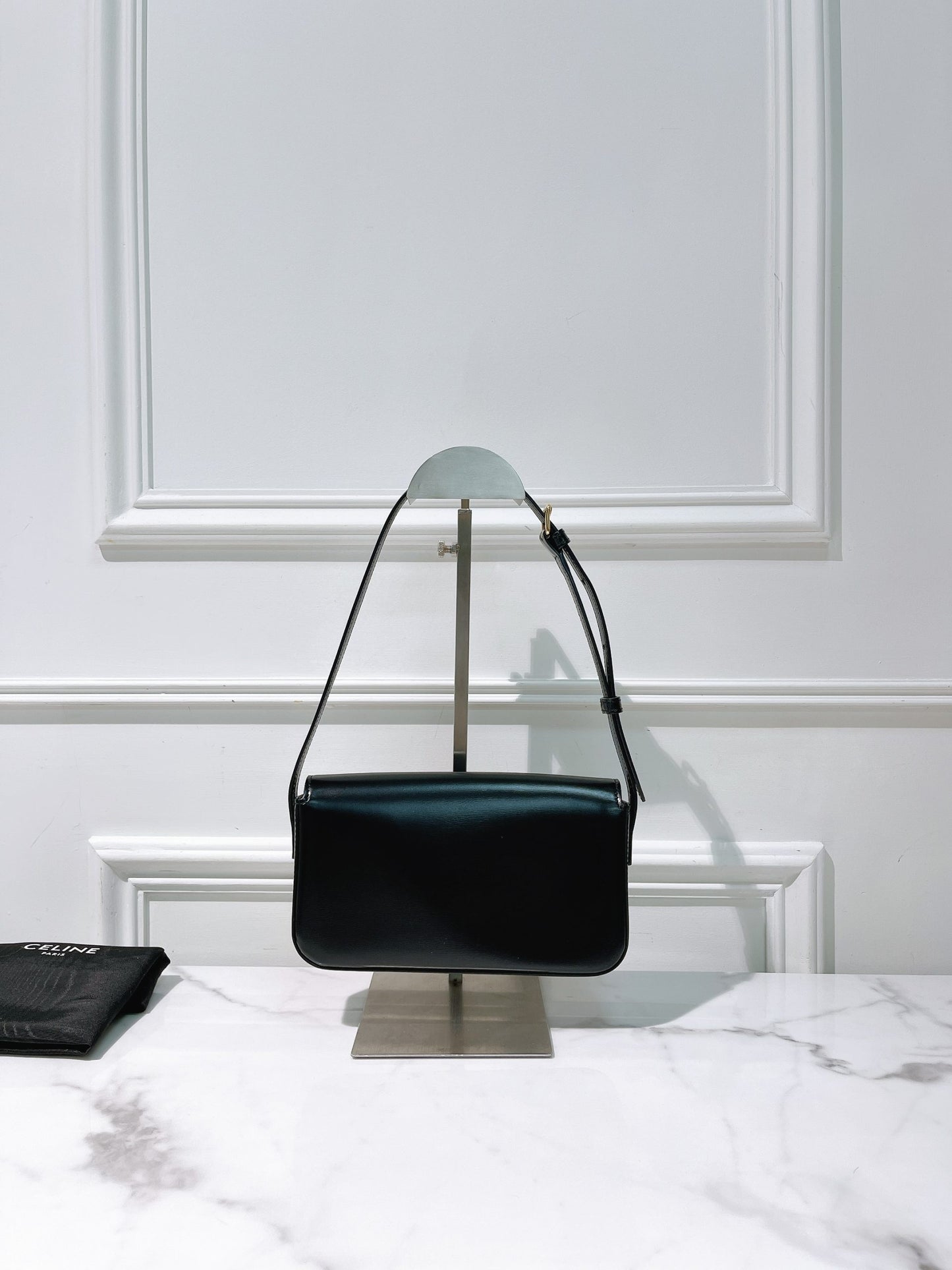 CELINE CLAUDE SHOULDER BAG, Black/Gold