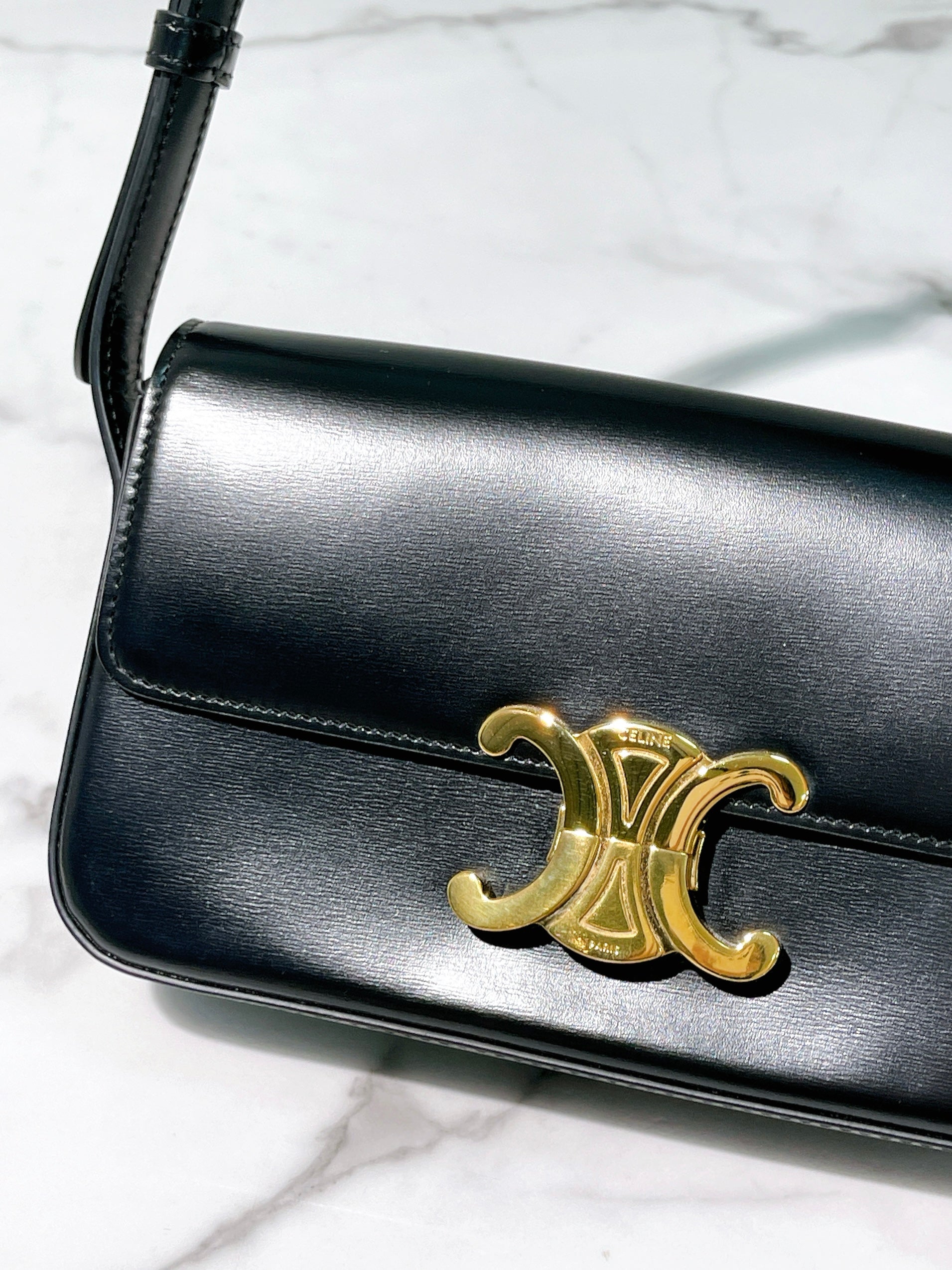 CELINE CLAUDE SHOULDER BAG, Black/Gold