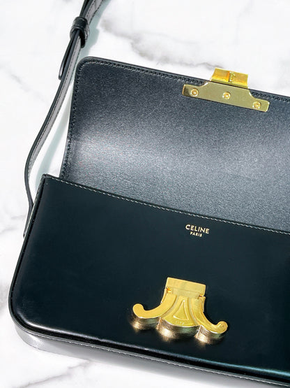 CELINE CLAUDE SHOULDER BAG, Black/Gold