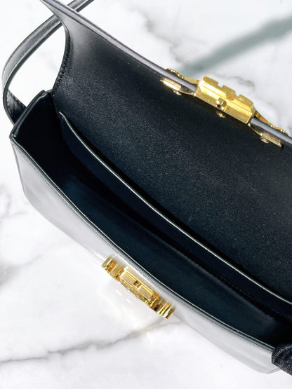 CELINE CLAUDE SHOULDER BAG, Black/Gold