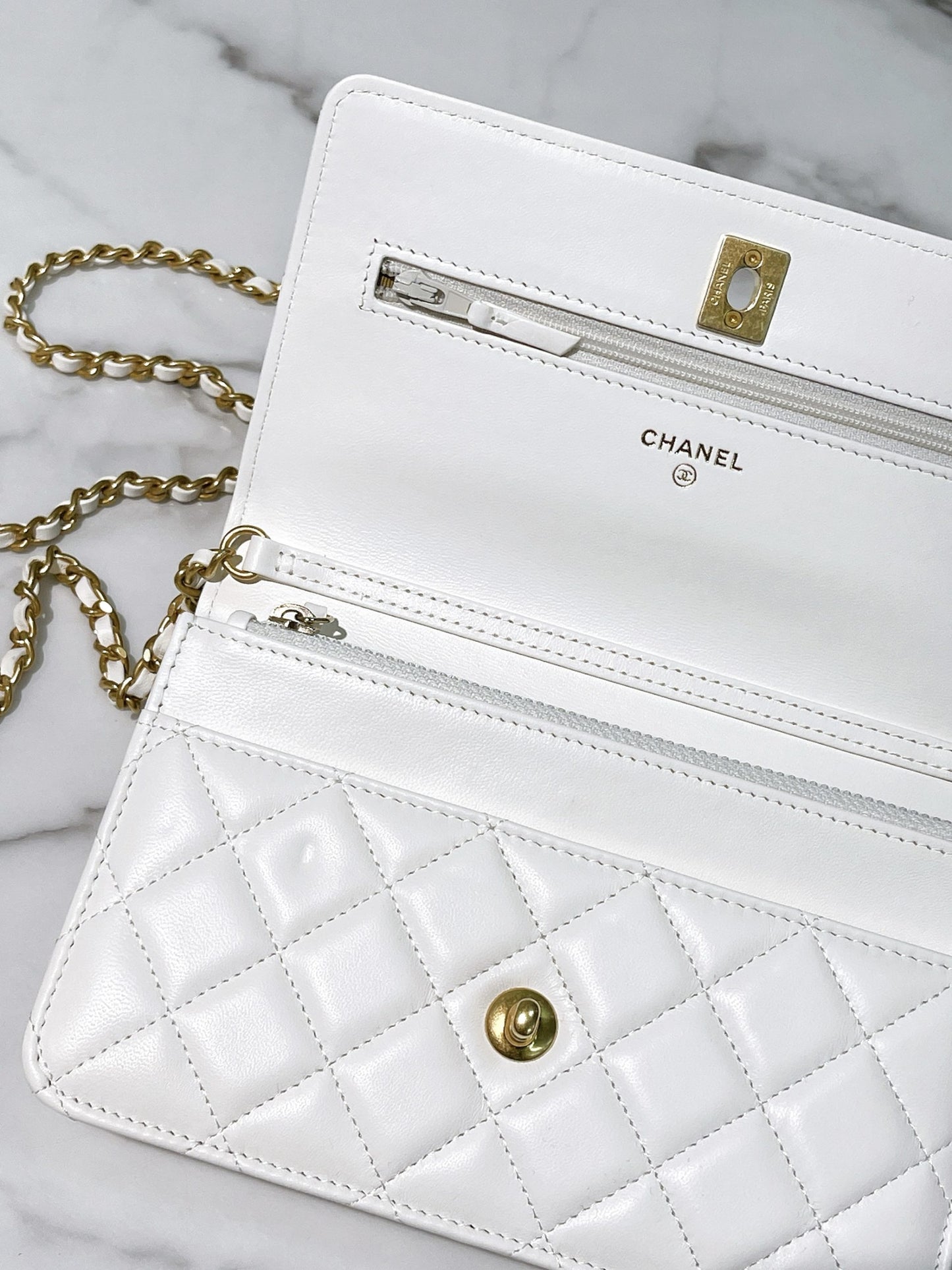 CHANEL WOC, White/Gold