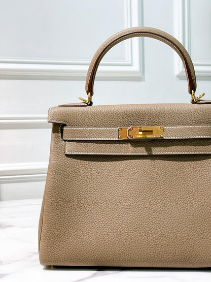 HERMES KELLY 28, Etoupe/Gold