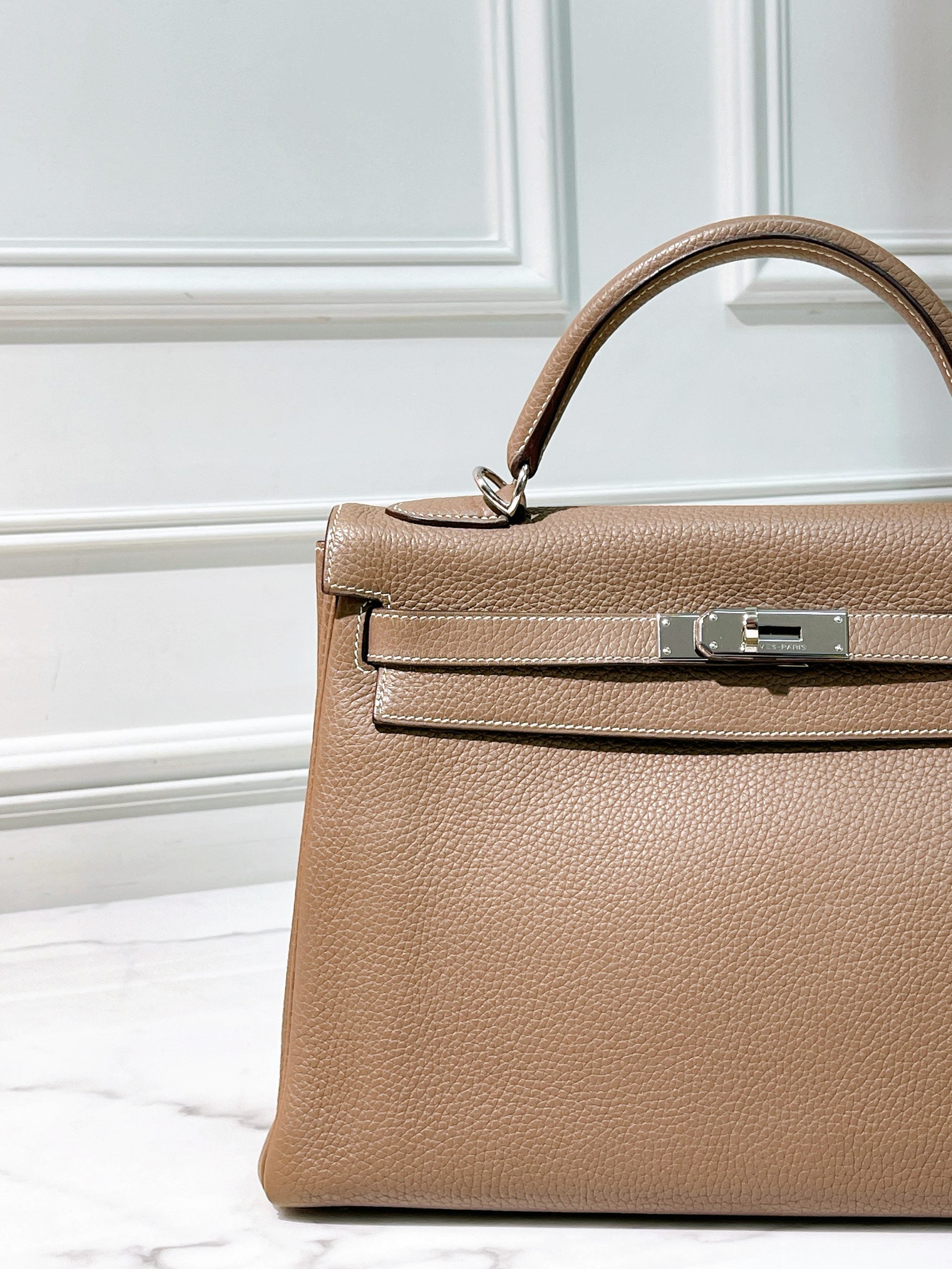 HERMES KELLY 32, Etoupe/Gold