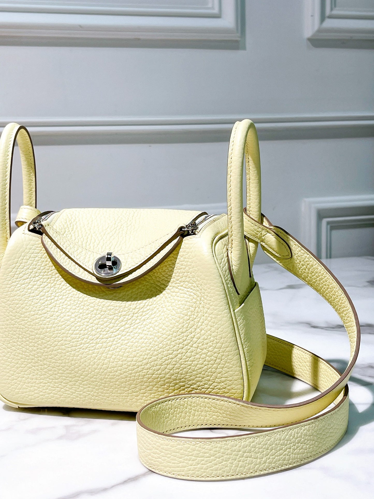 HERMES MINI LINDY, Jaune Milton/Silver