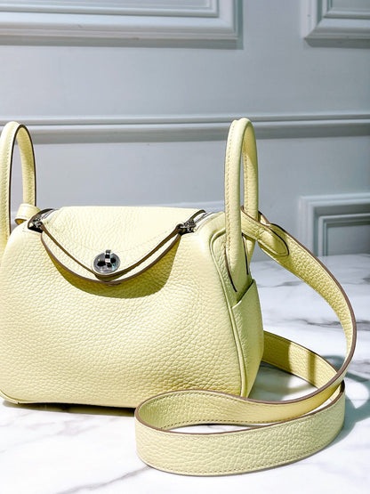 HERMES MINI LINDY, Jaune Milton/Silver