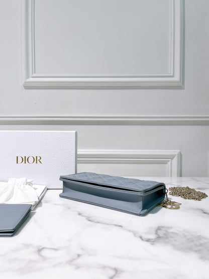 DIOR LADY DIOR POUCH WITH CHAIN, Blue/Gold