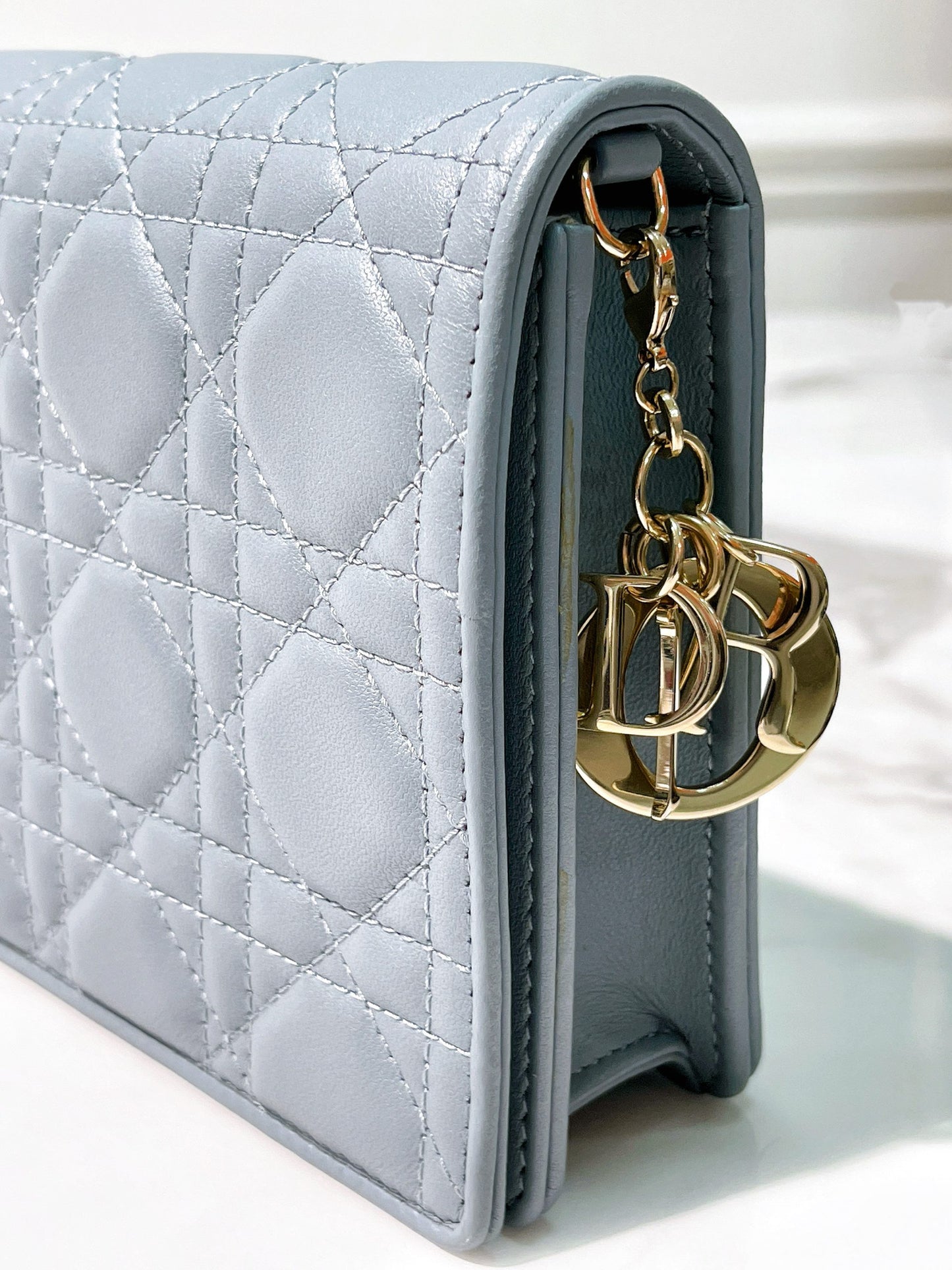 DIOR LADY DIOR POUCH WITH CHAIN, Blue/Gold