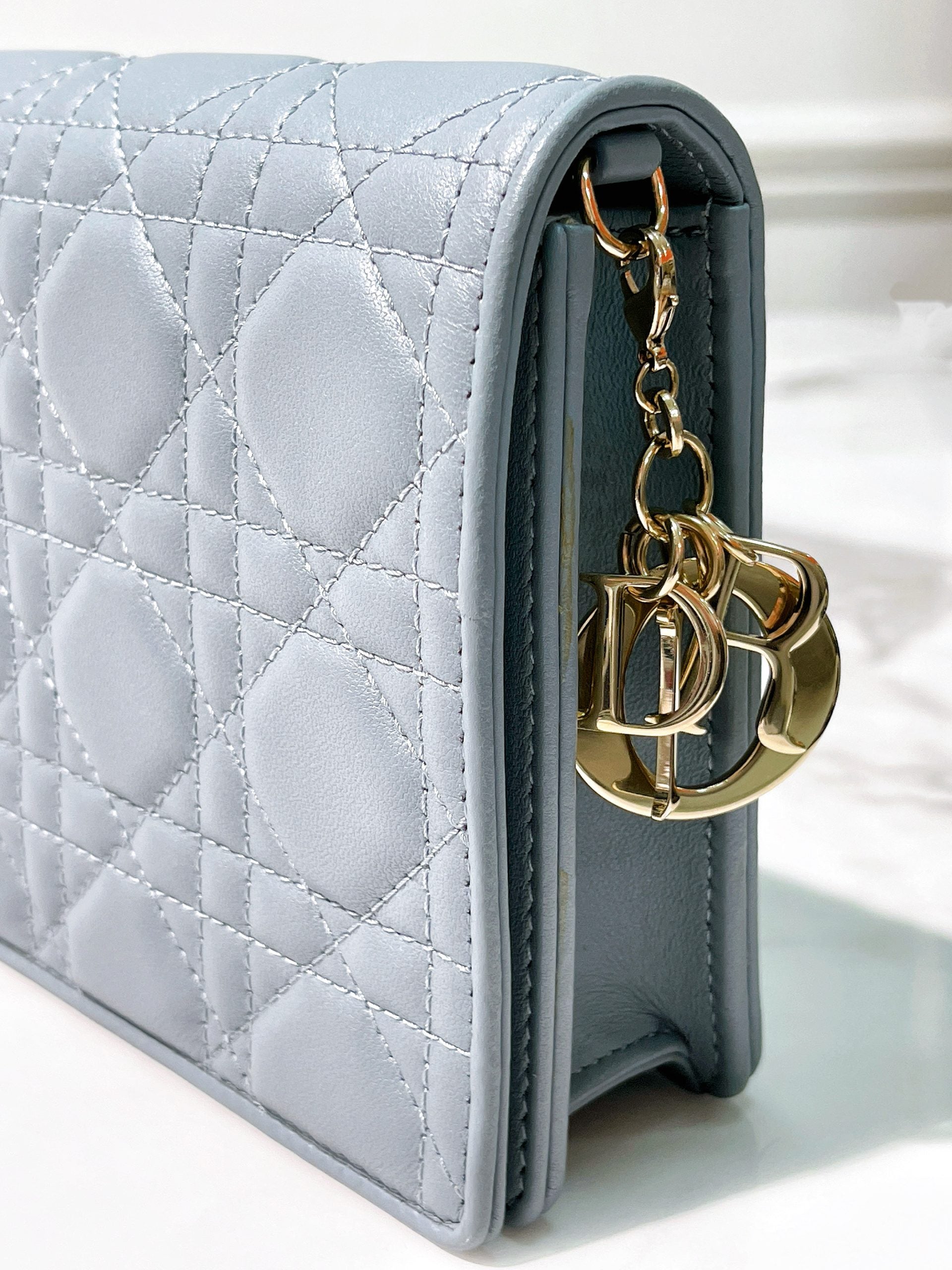 DIOR LADY DIOR POUCH WITH CHAIN, Blue/Gold