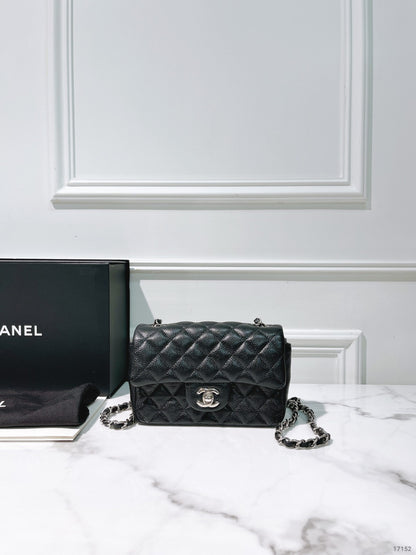 CHANEL MINI FLAP, Black/Silver