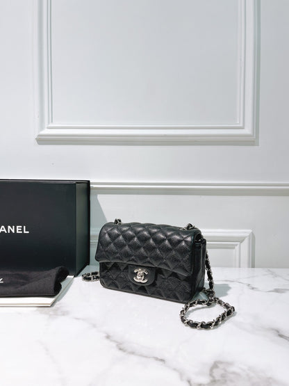 CHANEL MINI FLAP, Black/Silver