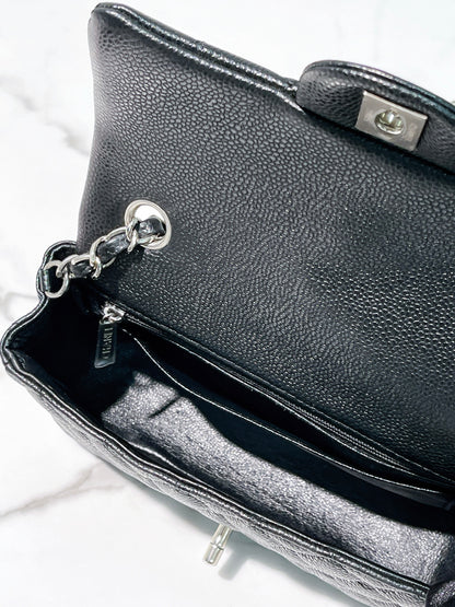 CHANEL MINI FLAP, Black/Silver