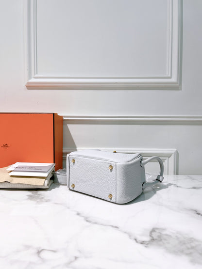 HERMES MINI LINDY, Bleu Pale/Gold