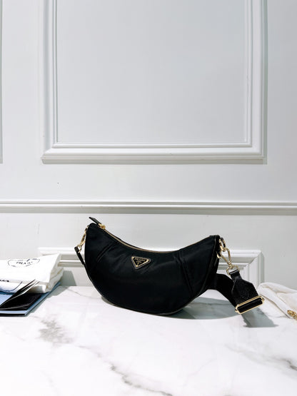 PRADA DEMI-LUNE SHOULDER BAG, Black/Gold