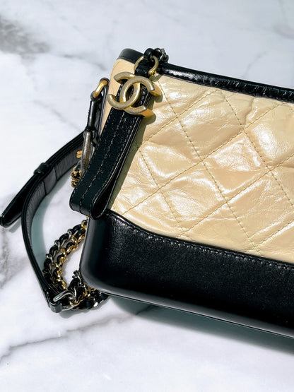 CHANEL GABRIELLE SMALL HOBO, Beige/Black