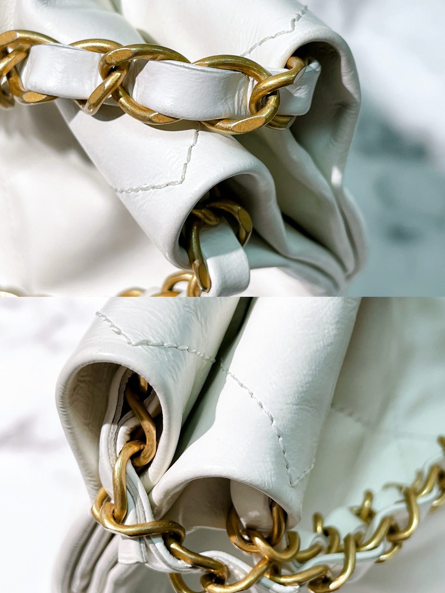 CHANEL 22 BAG MEDIUM, White/Gold