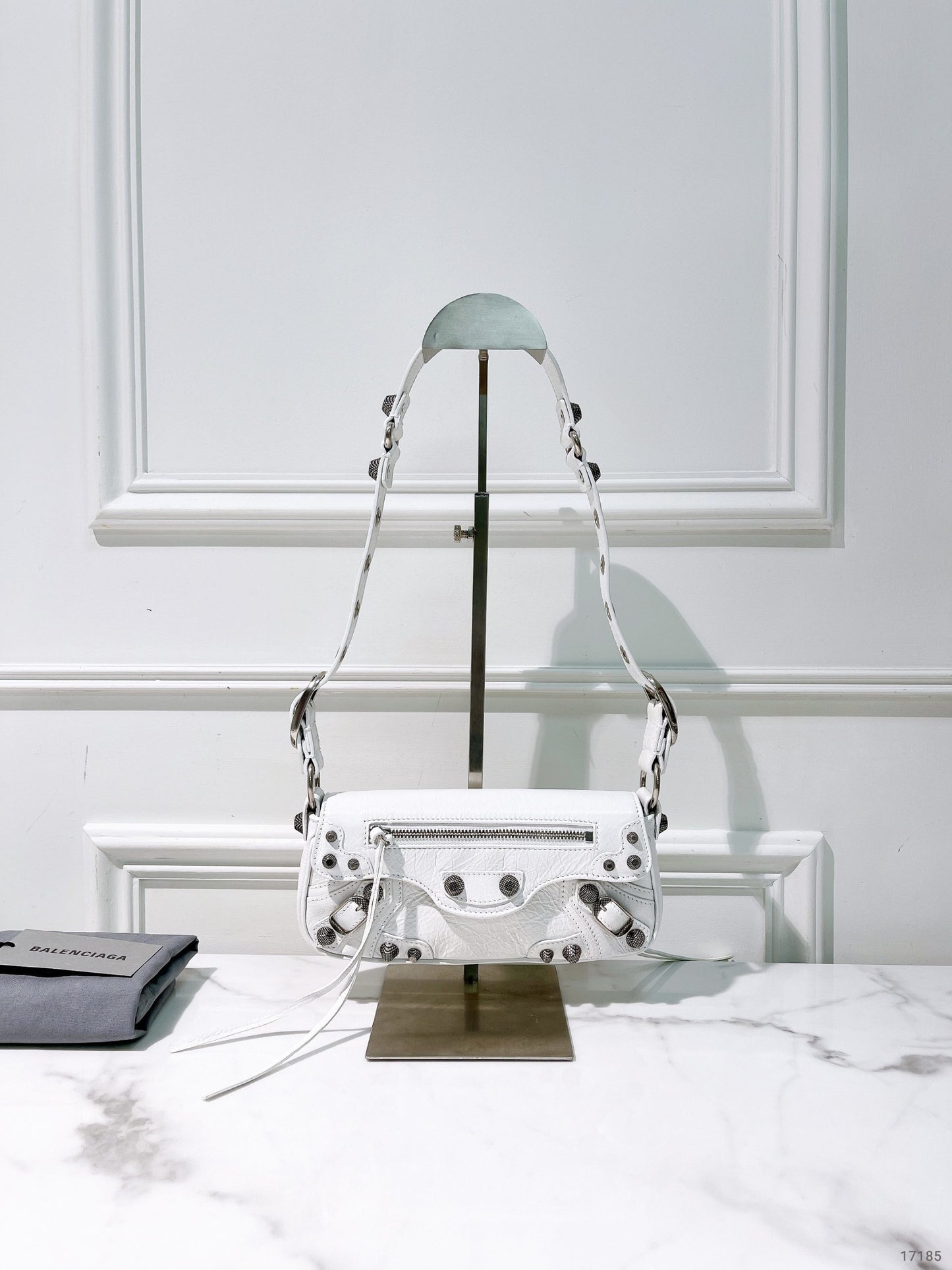 BALENCIAGA LE CAGOLE FLAP BAG XS, White/Silver