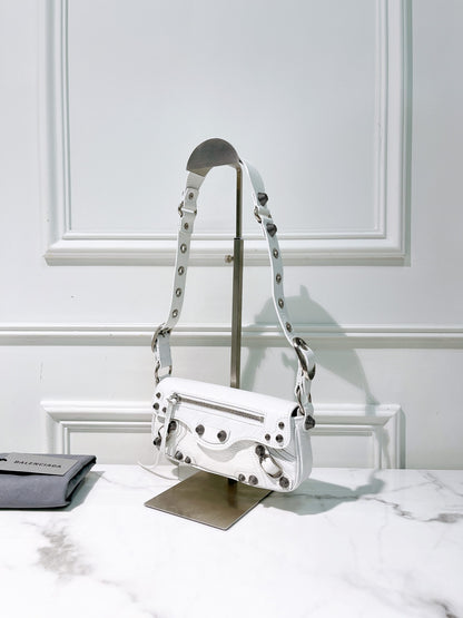 BALENCIAGA LE CAGOLE FLAP BAG XS, White/Silver