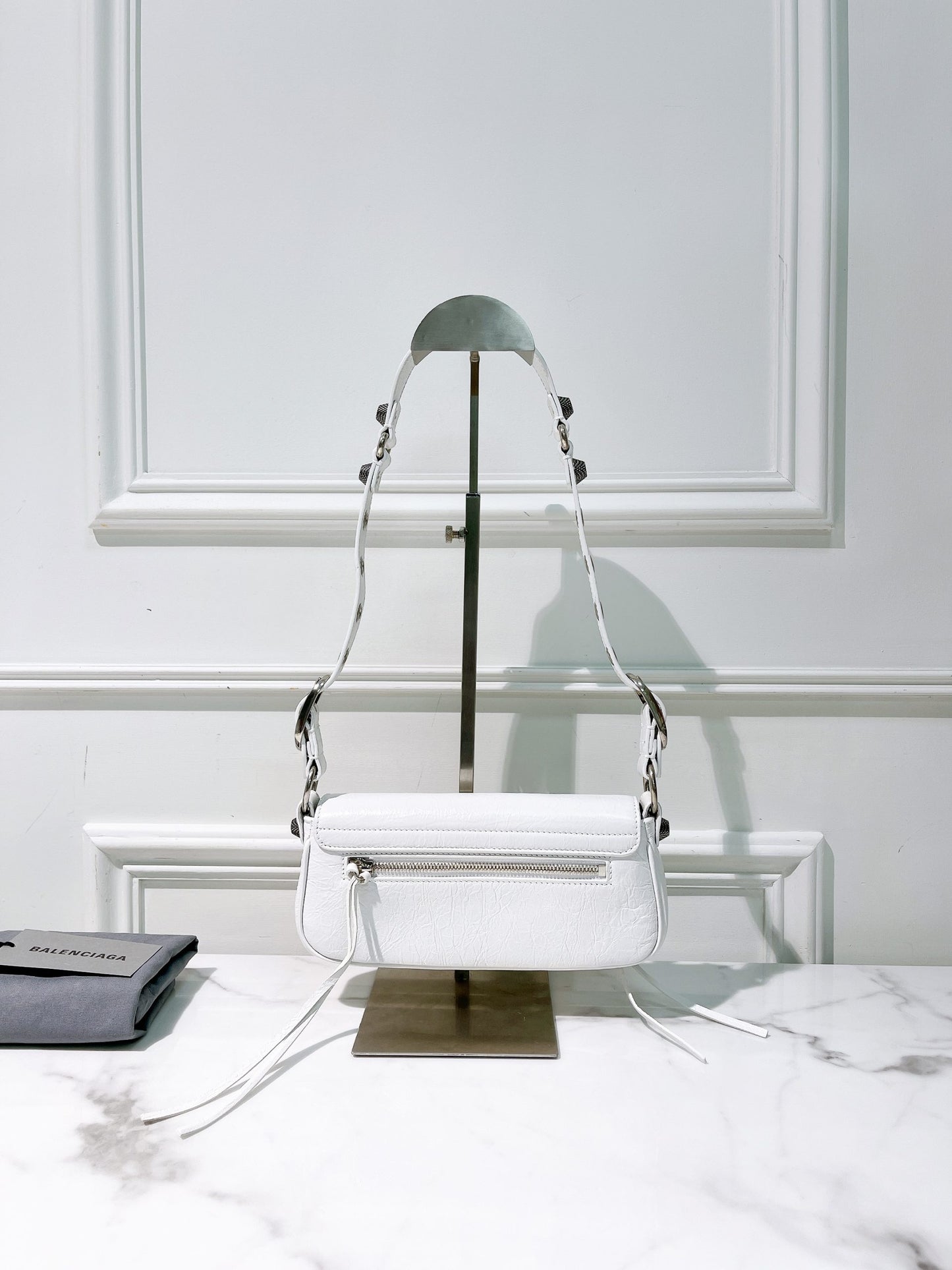 BALENCIAGA LE CAGOLE FLAP BAG XS, White/Silver