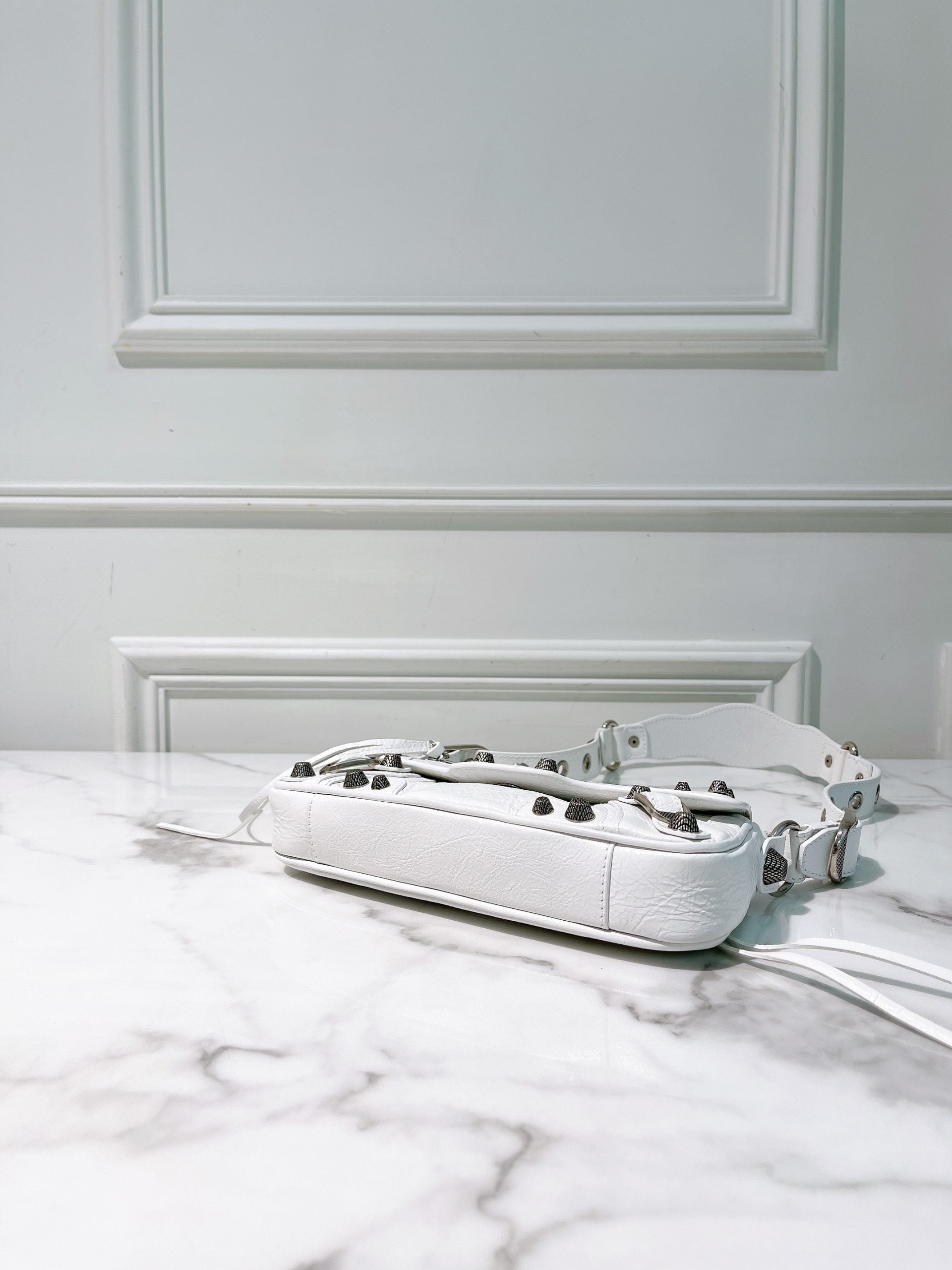 BALENCIAGA LE CAGOLE FLAP BAG XS, White/Silver