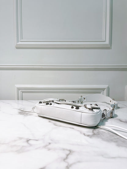 BALENCIAGA LE CAGOLE FLAP BAG XS, White/Silver