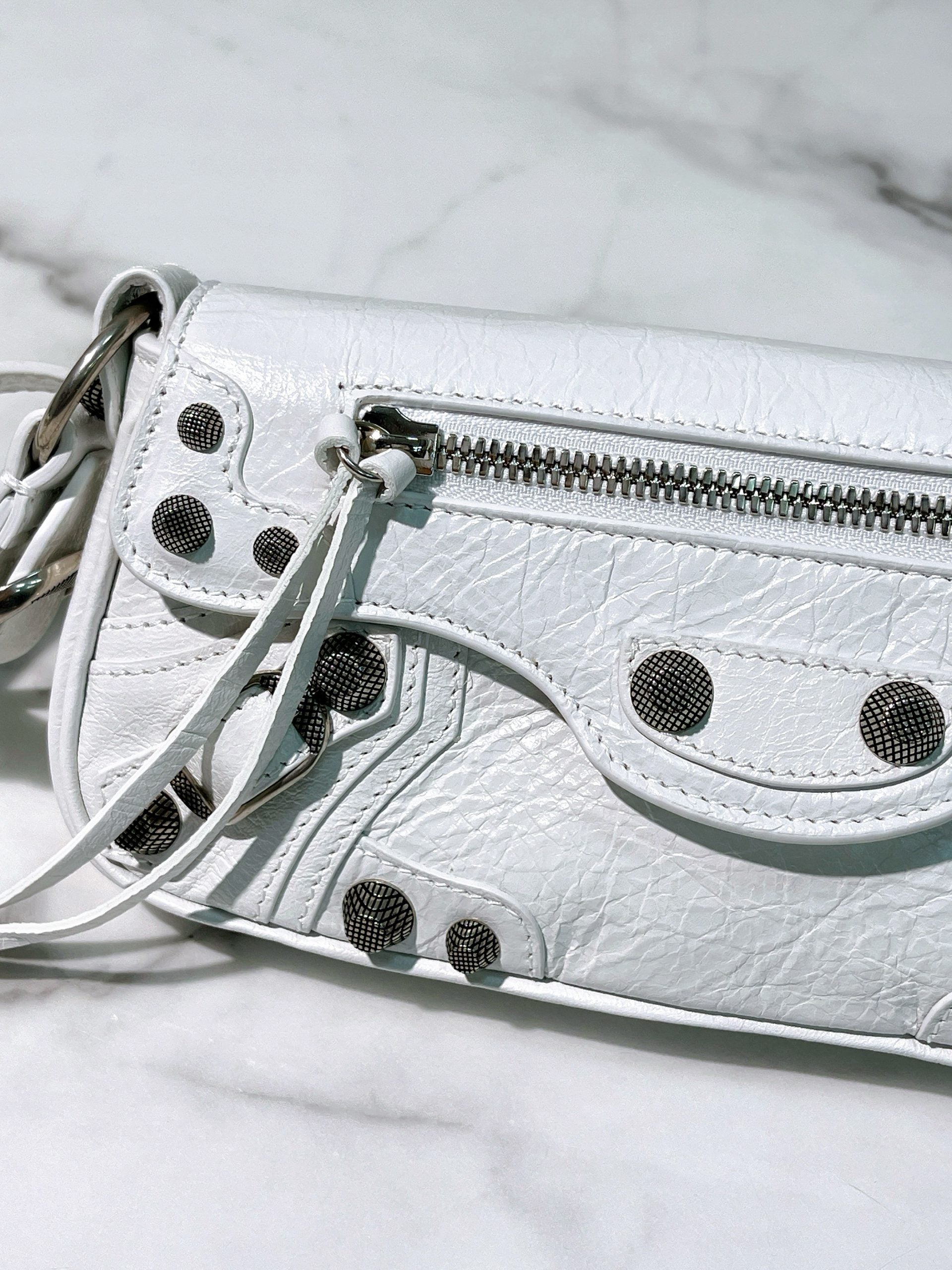 BALENCIAGA LE CAGOLE FLAP BAG XS, White/Silver