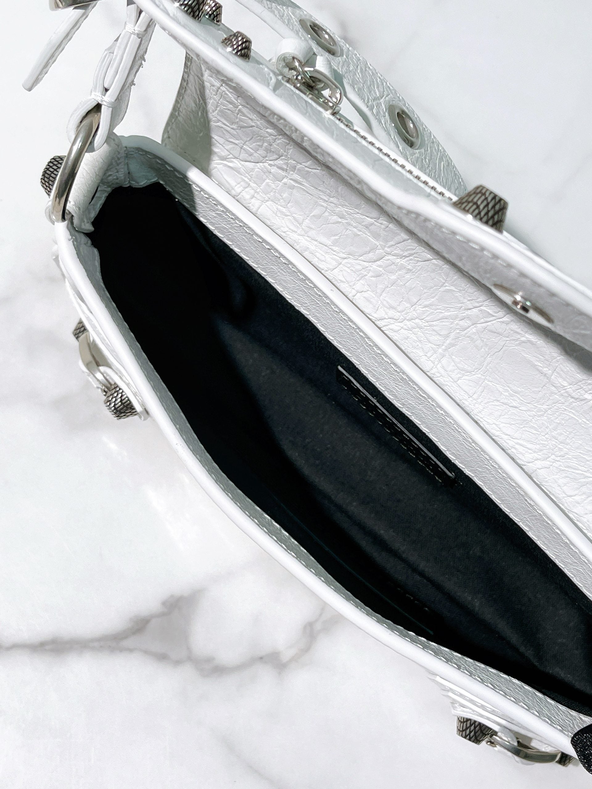 BALENCIAGA LE CAGOLE FLAP BAG XS, White/Silver