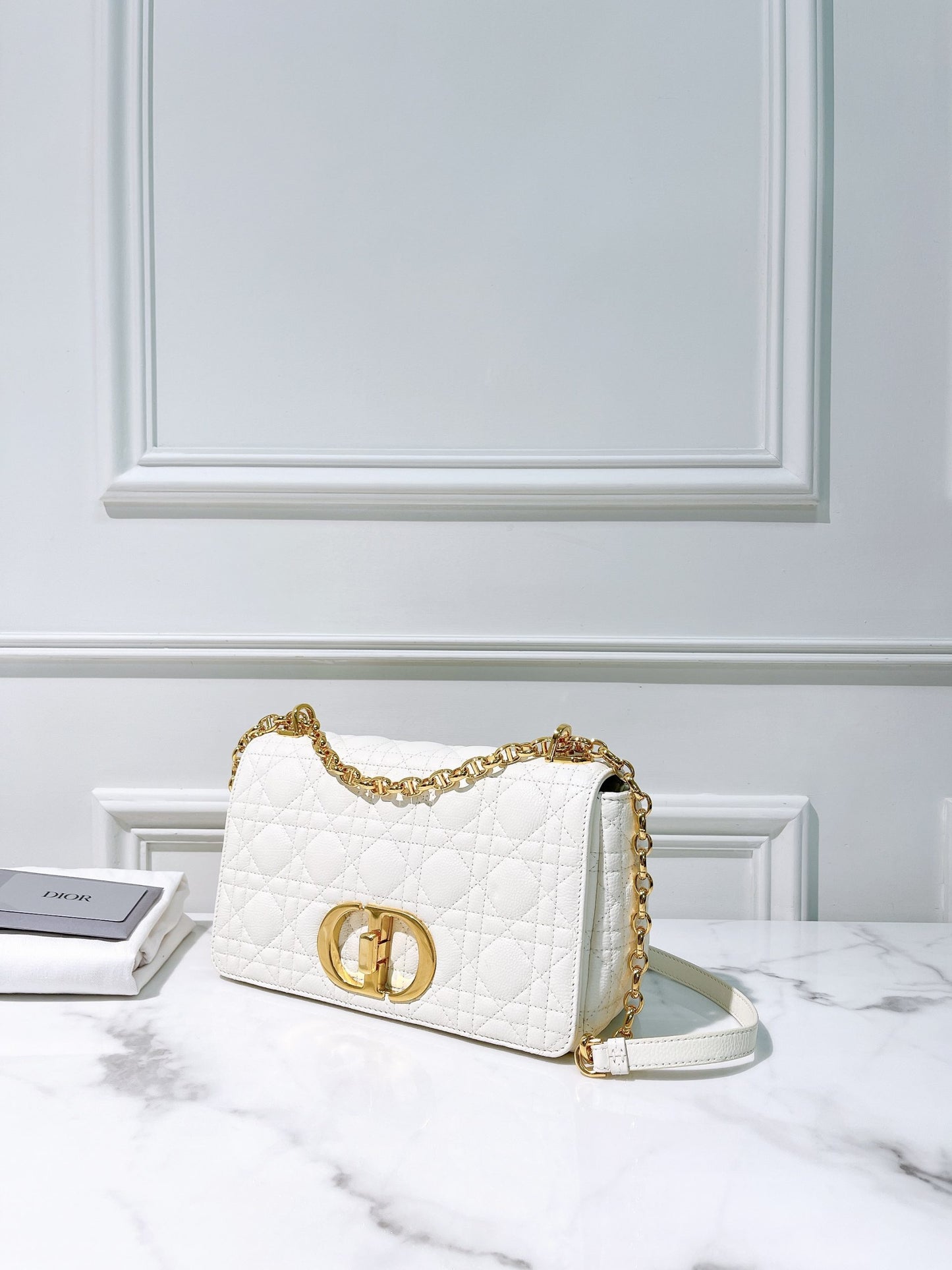DIOR MEDIUM DIOR CARO BAG, White/Gold