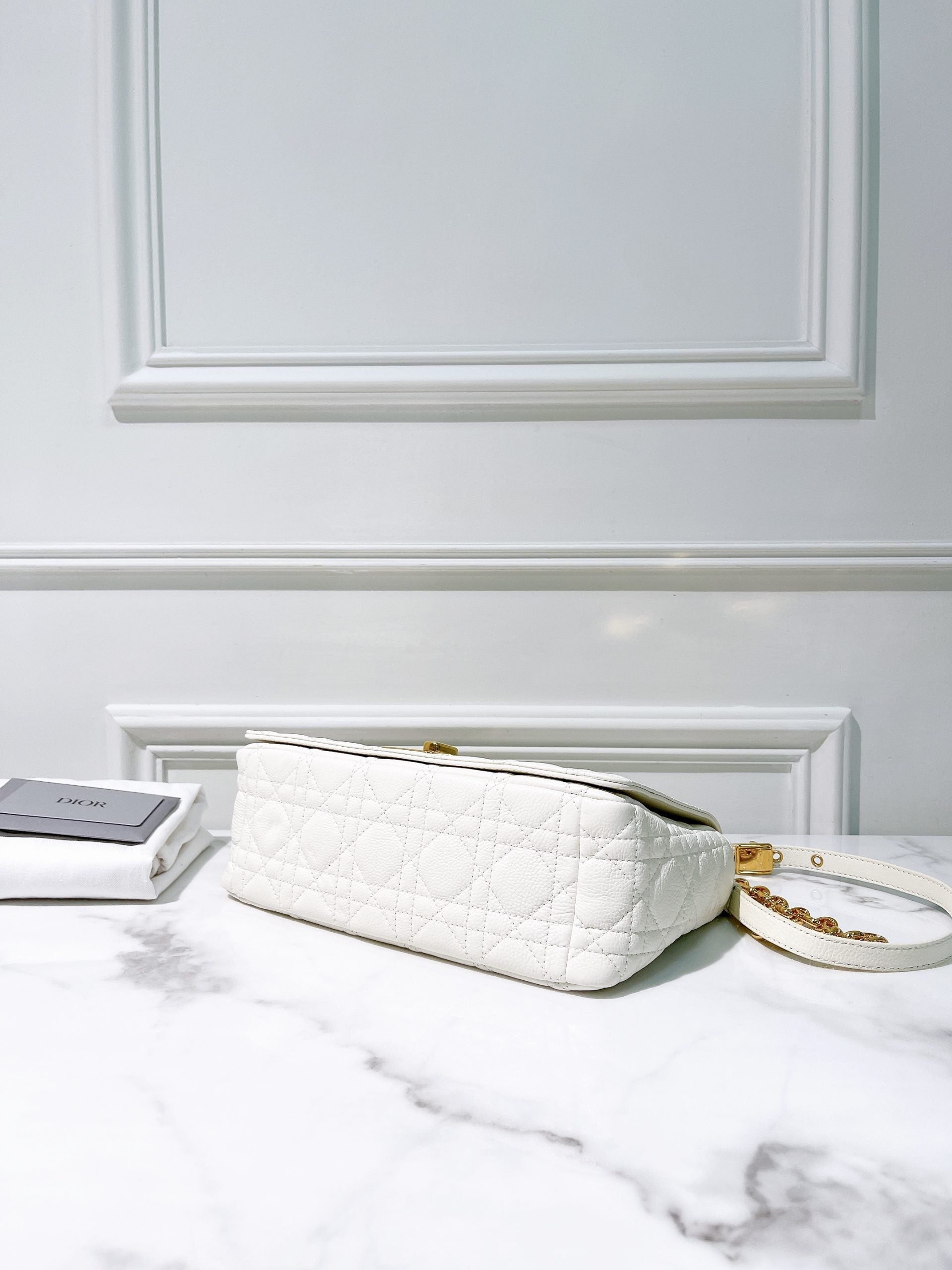 DIOR MEDIUM DIOR CARO BAG, White/Gold