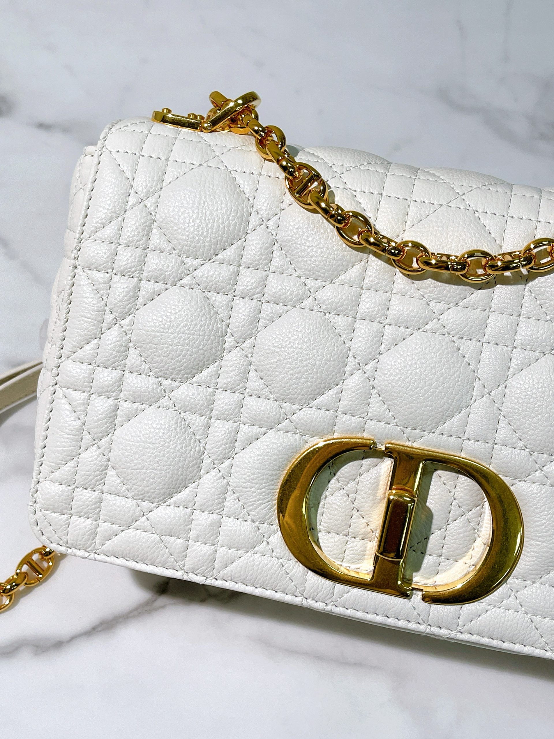 DIOR MEDIUM DIOR CARO BAG, White/Gold
