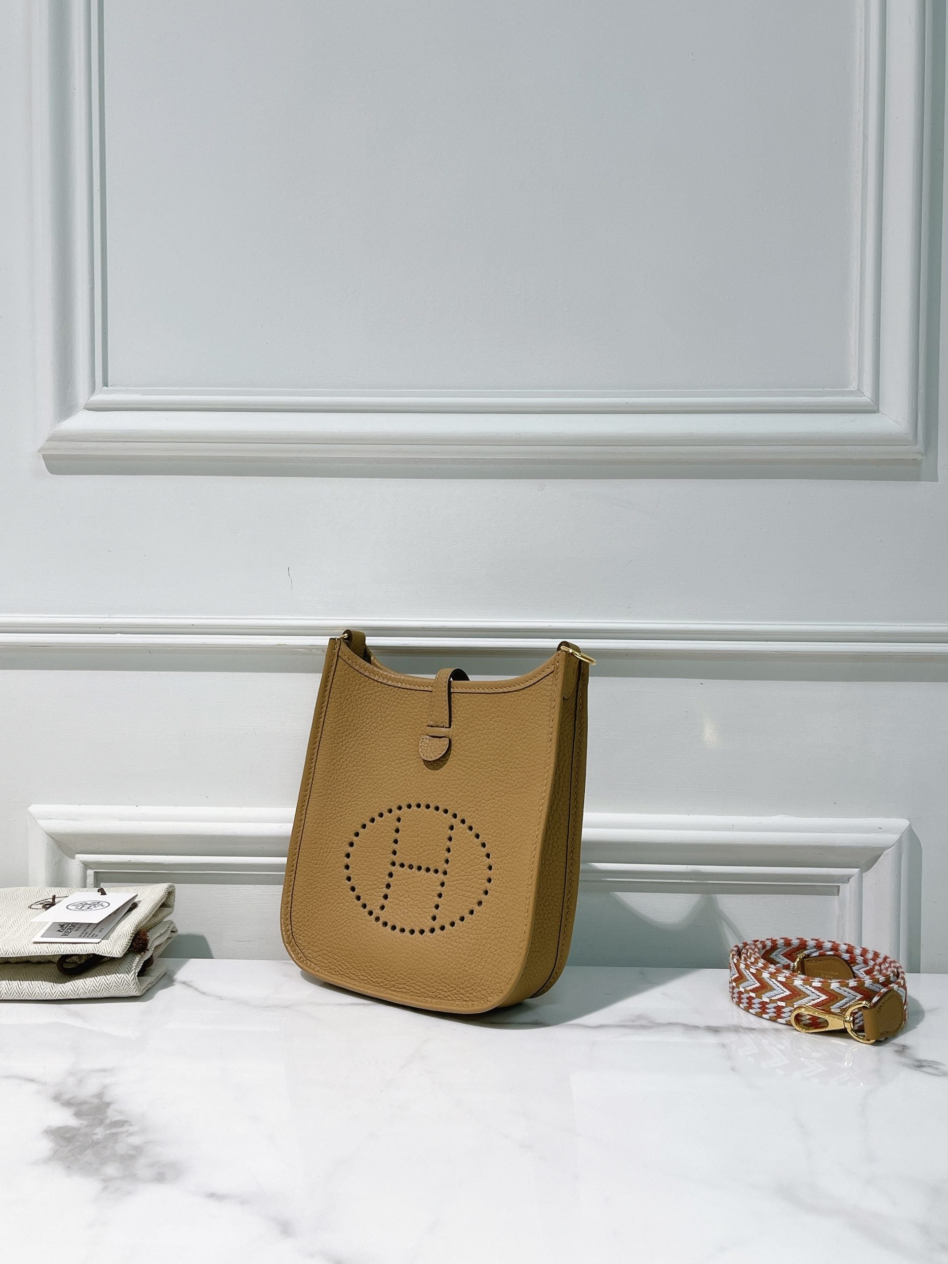 HERMES MINI EVELYNE, Biscuit/Gold