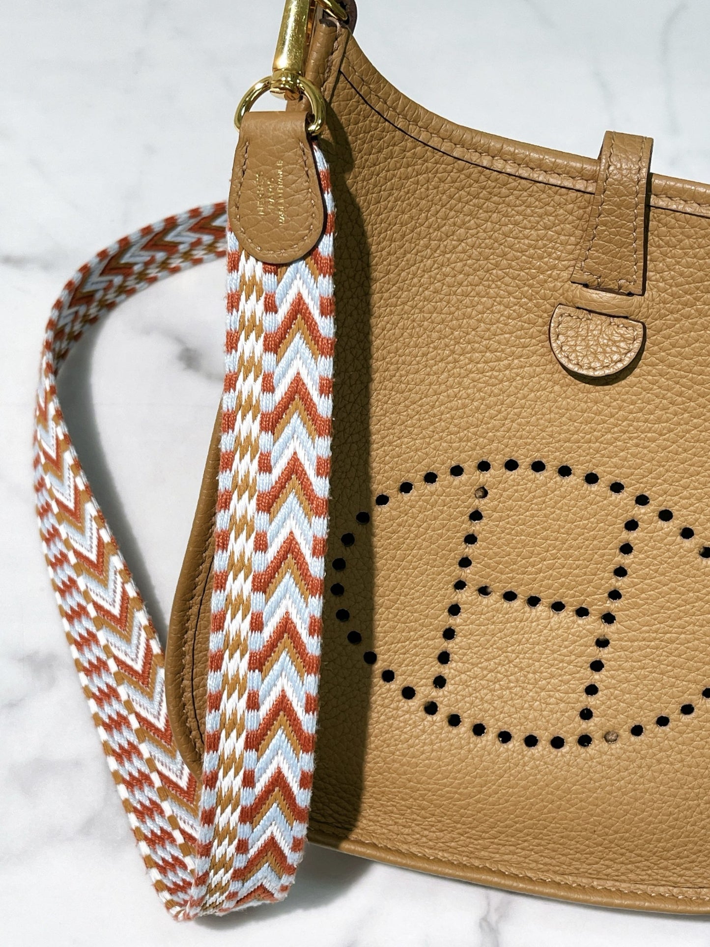 HERMES MINI EVELYNE, Biscuit/Gold