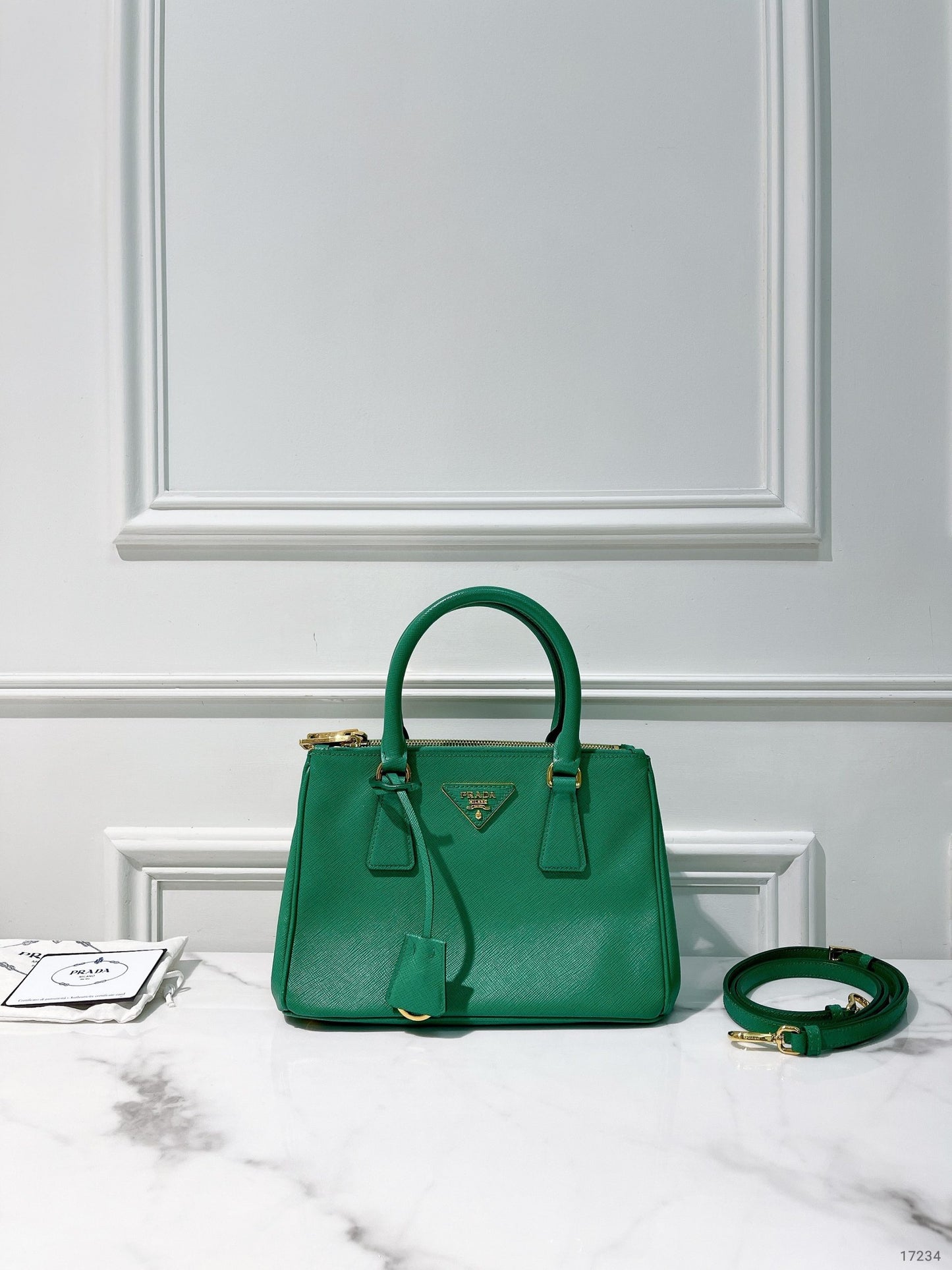 PRADA SMALL GALLERIA BAG, Green/Gold