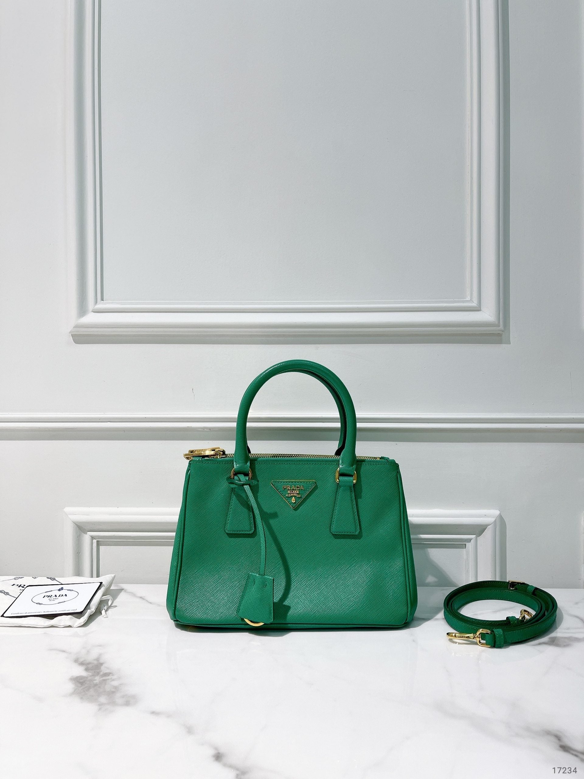 PRADA SMALL GALLERIA BAG, Green/Gold