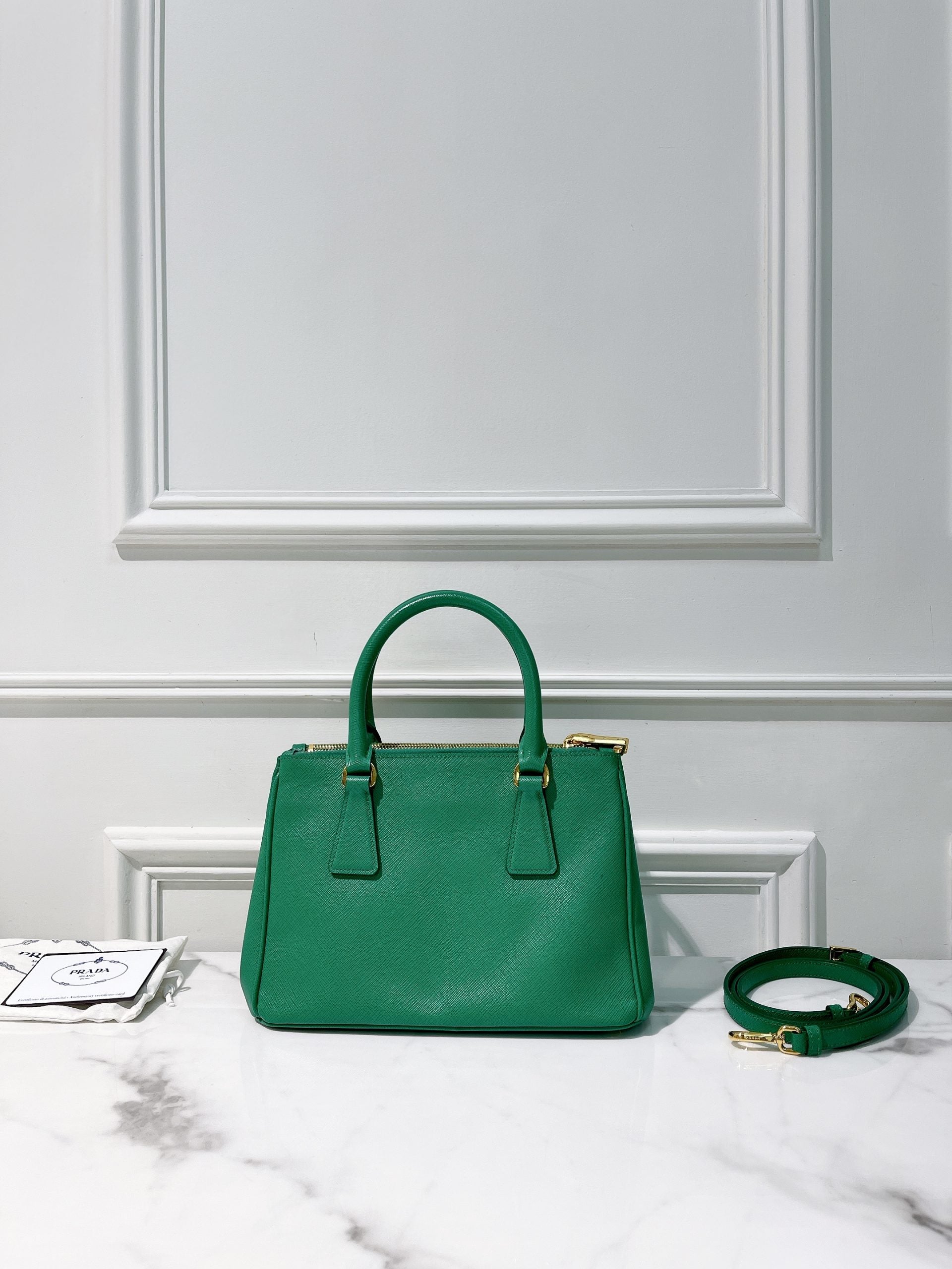 PRADA SMALL GALLERIA BAG, Green/Gold