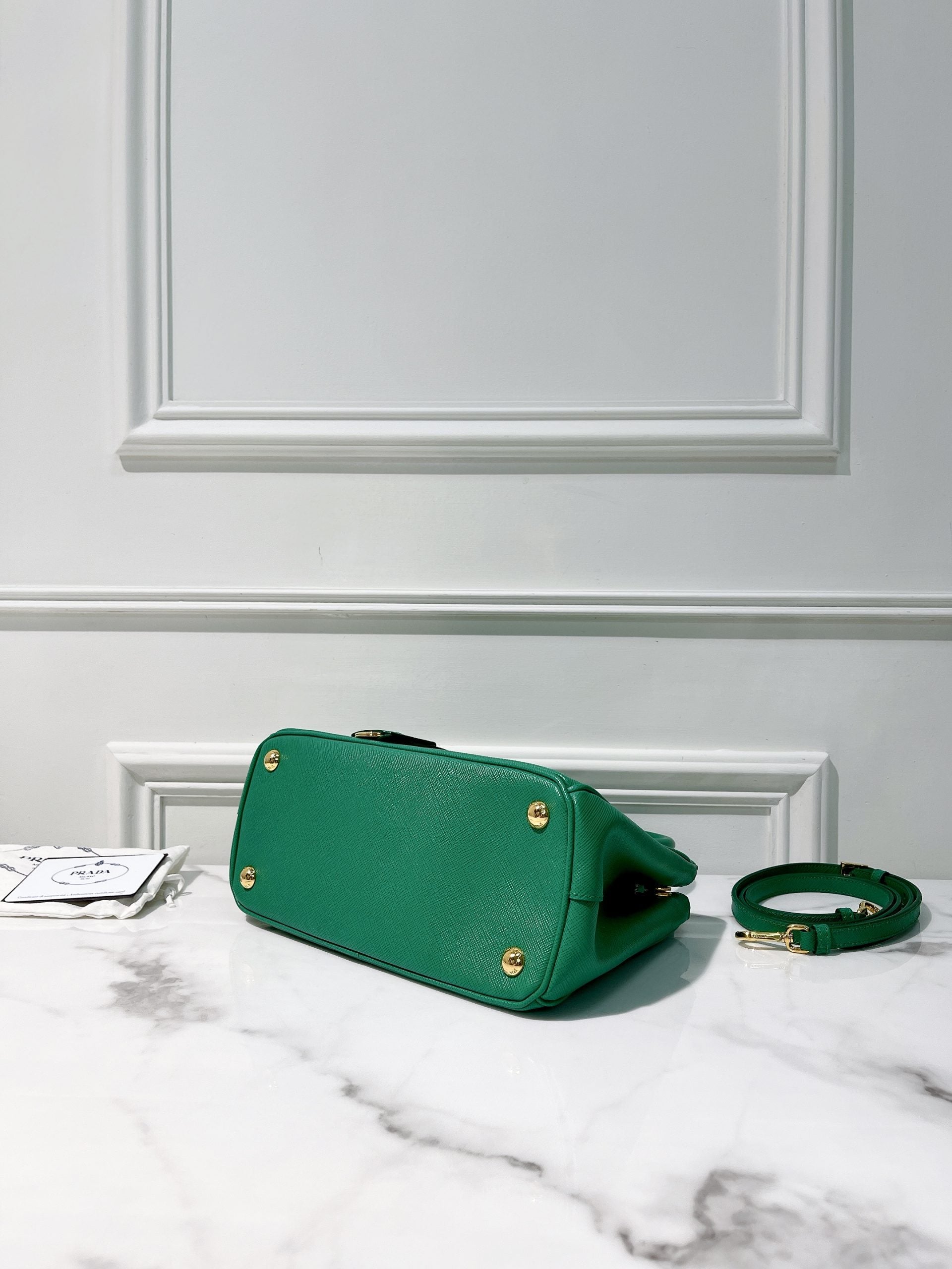 PRADA SMALL GALLERIA BAG, Green/Gold