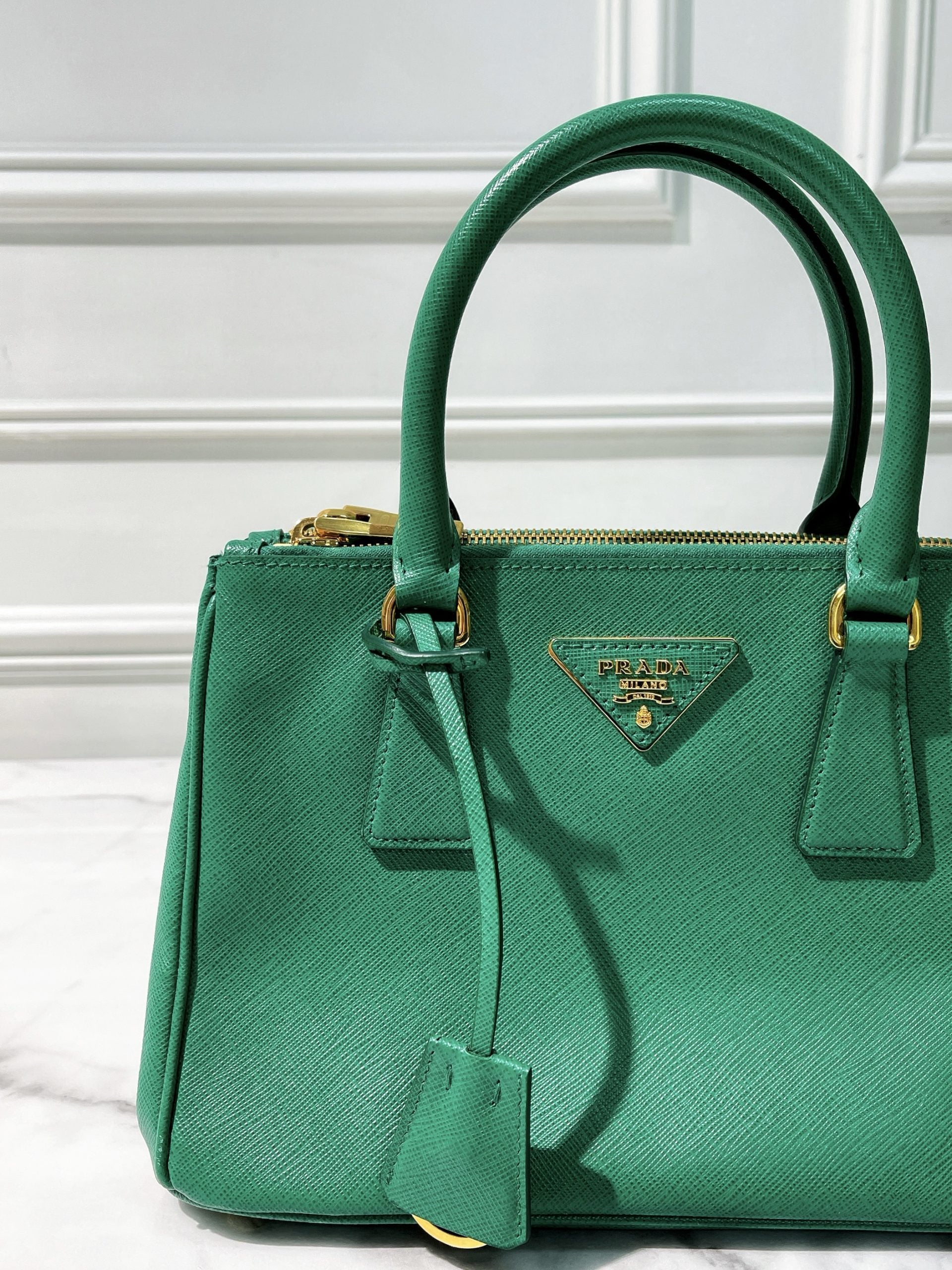 PRADA SMALL GALLERIA BAG, Green/Gold