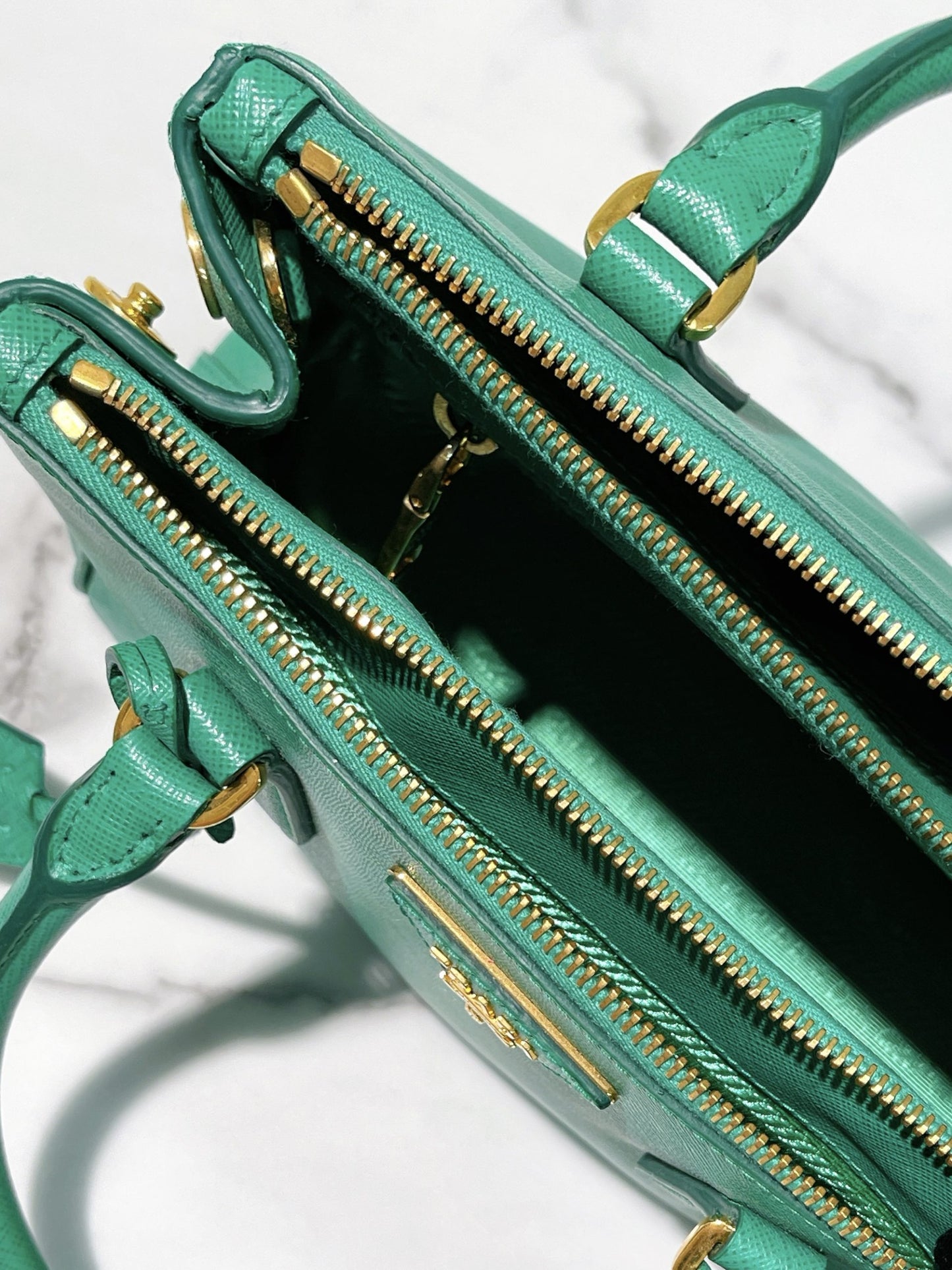 PRADA SMALL GALLERIA BAG, Green/Gold