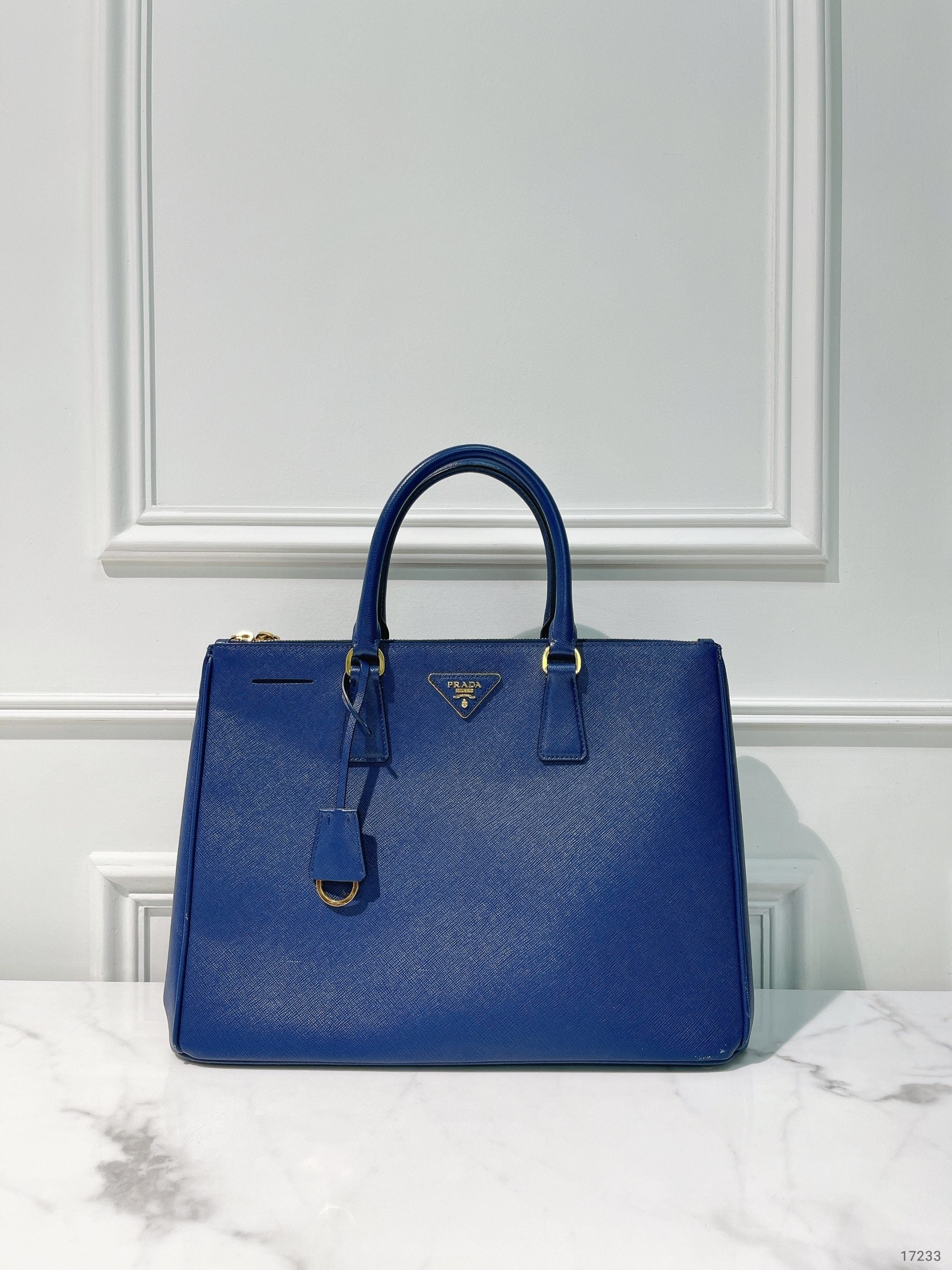 PRADA LARGE GALLERIA BAG, Blue/Gold