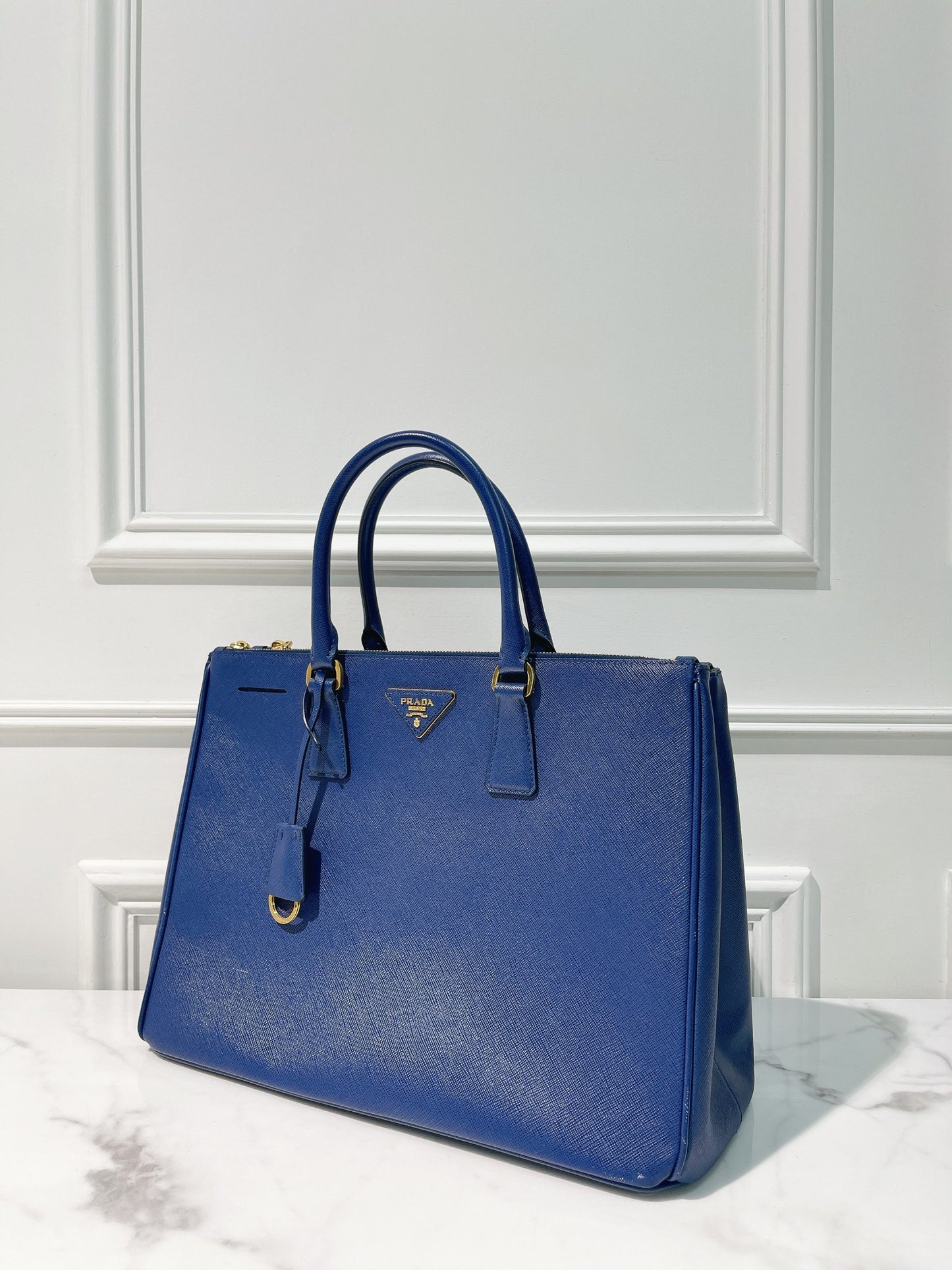 PRADA LARGE GALLERIA BAG, Blue/Gold